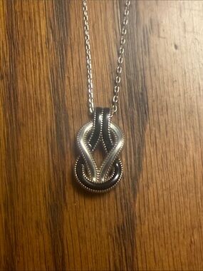 Brighton Sterling Silver plated Black & Silver interlock Knot Pendant Necklace